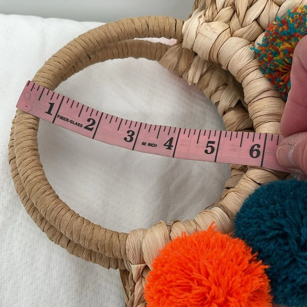 Natural Hand Woven Seagrass with Multicolored Pom Pom’s Light Pink‎ Hewn EUC
